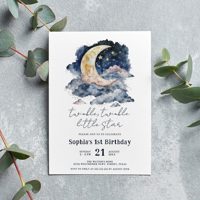 Invitación Little Star Watercolor Moon Kids Cumpleaños (Subido por el creador)