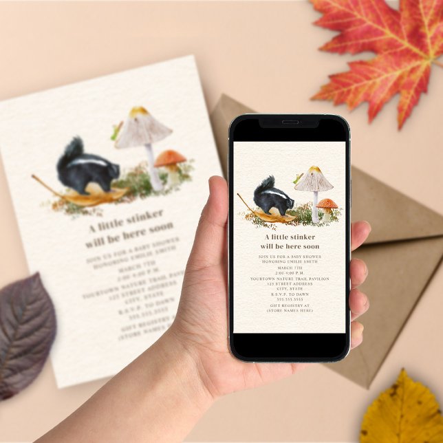Invitación Little Stinker Mushroom Woodland Skunk Baby Shower (Subido por el creador)