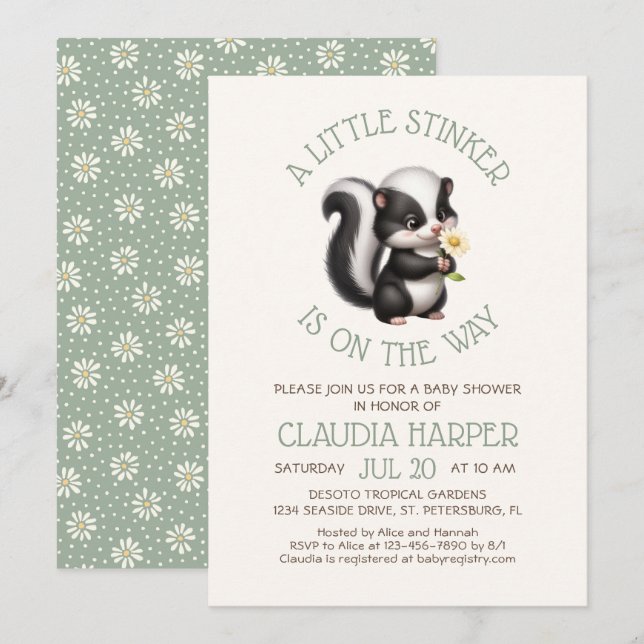 Invitación Little Stinker Skunk Baby Shower (Anverso / Reverso)