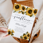 Invitación Little Sunflower Baby Shower<br><div class="desc">Elegante tarjeta de modelo de invitación a la ducha de bebé florida con motivos florales,  que incluye ilustracion acuarela de girasoles amarillos con aliento de bebé. Perfecto para una ducha de verano.</div>