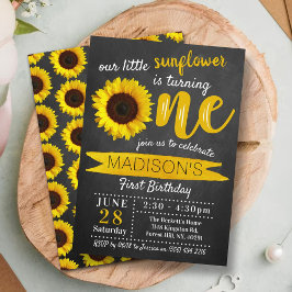 Invitación Little Sunflower Chalkboard 1º cumpleaños