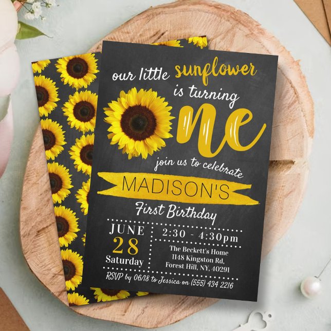 Invitación Little Sunflower Chalkboard 1º cumpleaños (Subido por el creador)