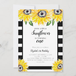Invitación Little Sunflower First Birday Black Stripes