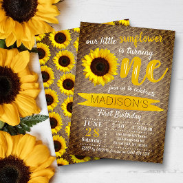Invitación Little Sunflower Rustic Burlap 1er cumpleaños