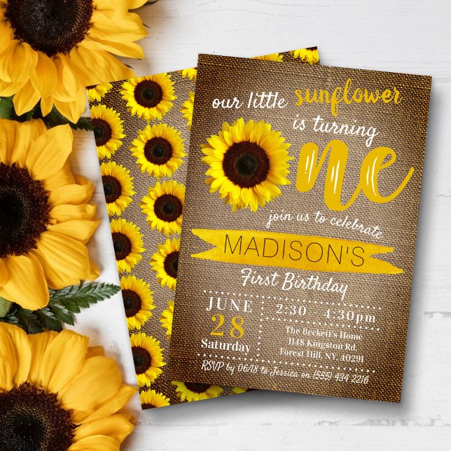 Invitación Little Sunflower Rustic Burlap 1er cumpleaños (Subido por el creador)