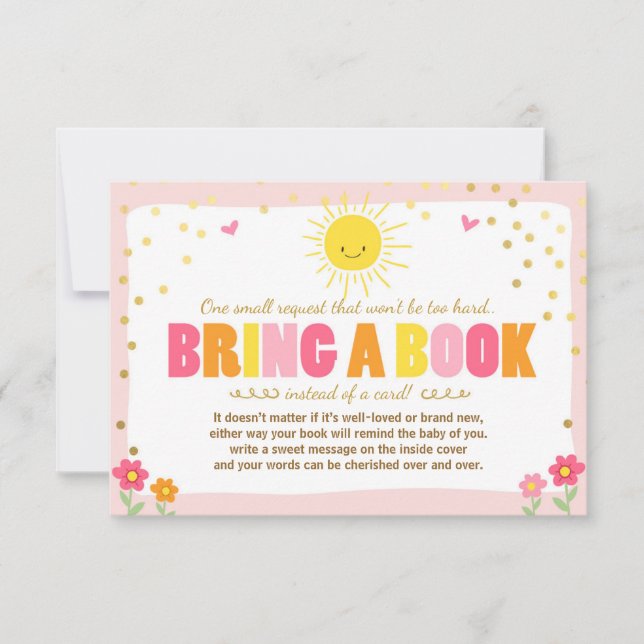 Invitación Little Sunshine Baby Shower Bring un libro Chica r (Anverso)