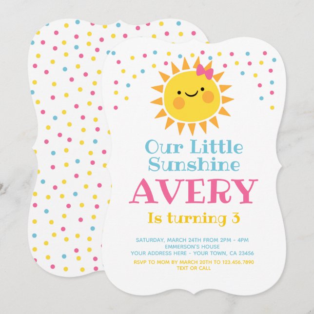 Invitación Little Sunshine Birthday (Anverso / Reverso)