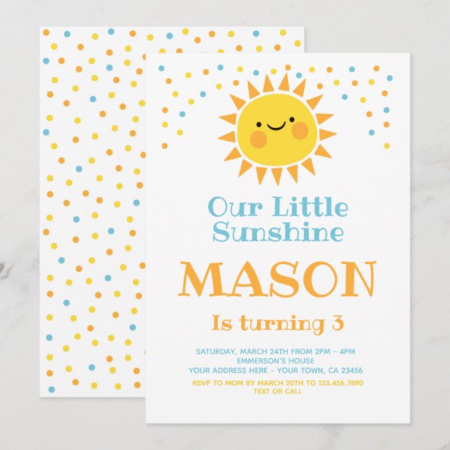 Invitación Little Sunshine Birthday (Anverso / Reverso)