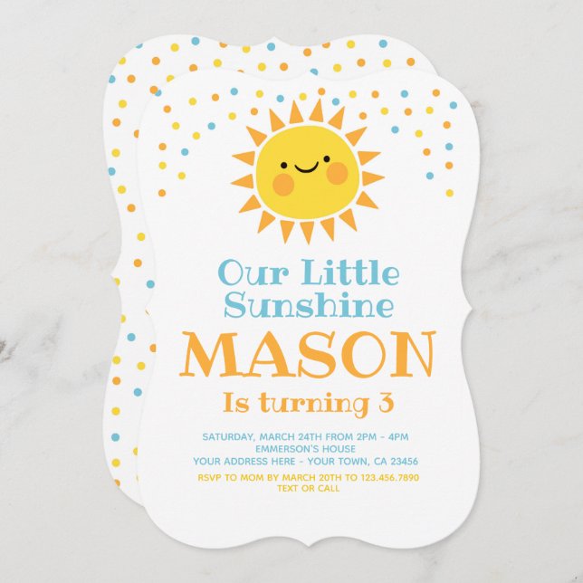 Invitación Little Sunshine Birthday (Anverso / Reverso)