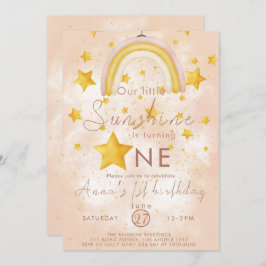Invitación Little Sunshine Boho Rainbow Gold Star Cumpleaños