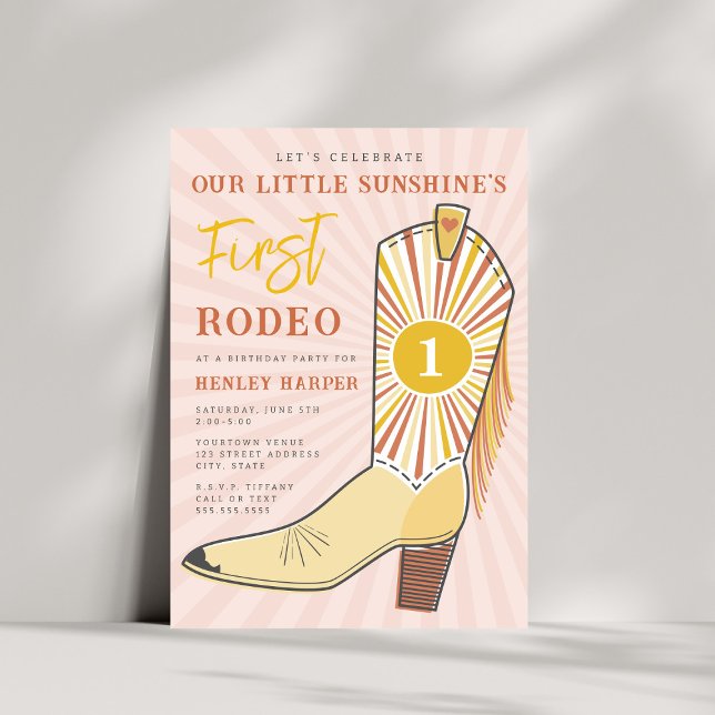 Invitación Little Sunshine First Rodeo Boot Birday Party (Subido por el creador)