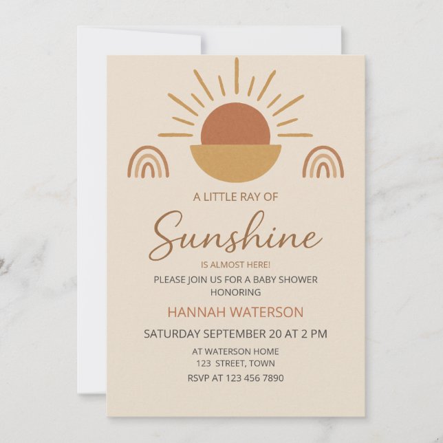 Invitación Little Sunshine Gender Neutral Boho Baby Shower  (Anverso)