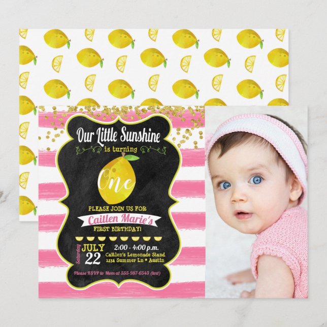 Invitación Little Sunshine Lemon Birday Photo (Anverso / Reverso)
