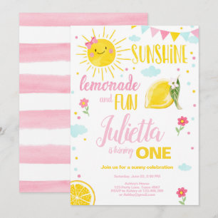 Invitación Little Sunshine Lemonade Chica Rosa Lemon Cumpleañ