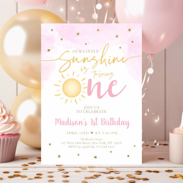 Invitación Little Sunshine Pink Gold Primer cumpleaños (Subido por el creador)