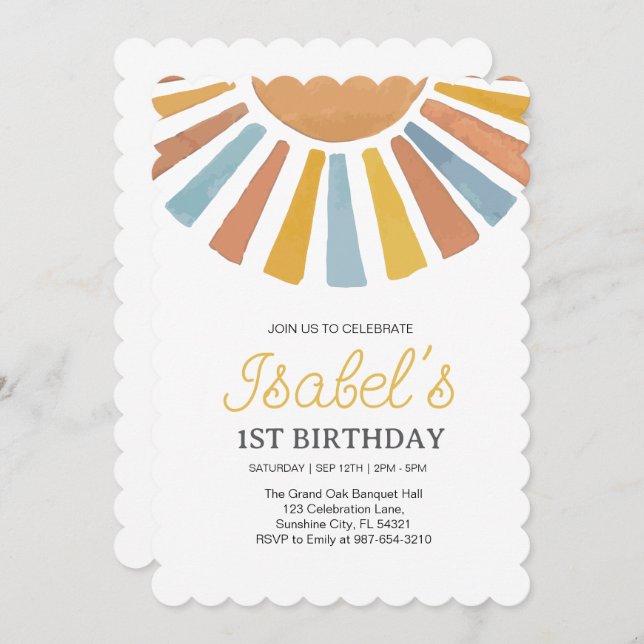 Invitación Little Sunshine Primer cumpleaños, Sunshine primer (Anverso / Reverso)