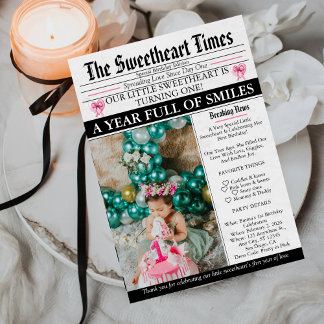 Invitación Little Sweetheart Bow First 1st Birthday photo