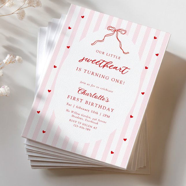 Invitación Little Sweetheart Bow First Birthday Invitation (Subido por el creador)
