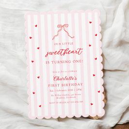 Invitación Little Sweetheart Bow First Birthday Invitation