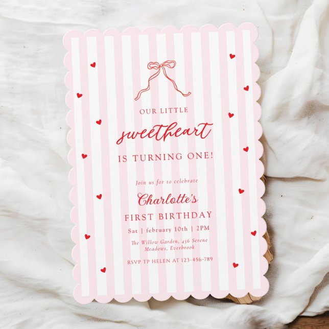 Invitación Little Sweetheart Bow First Birthday Invitation (Subido por el creador)