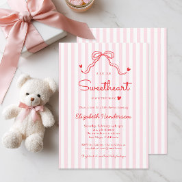 Invitación Little Sweetheart Bow Pink Stripe Baby Shower
