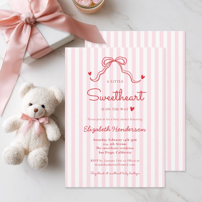 Invitación Little Sweetheart Bow Pink Valentine's Baby Shower (Subido por el creador)