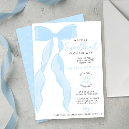 Invitación Little Sweetheart Elegant Blue Bow Baby Shower
