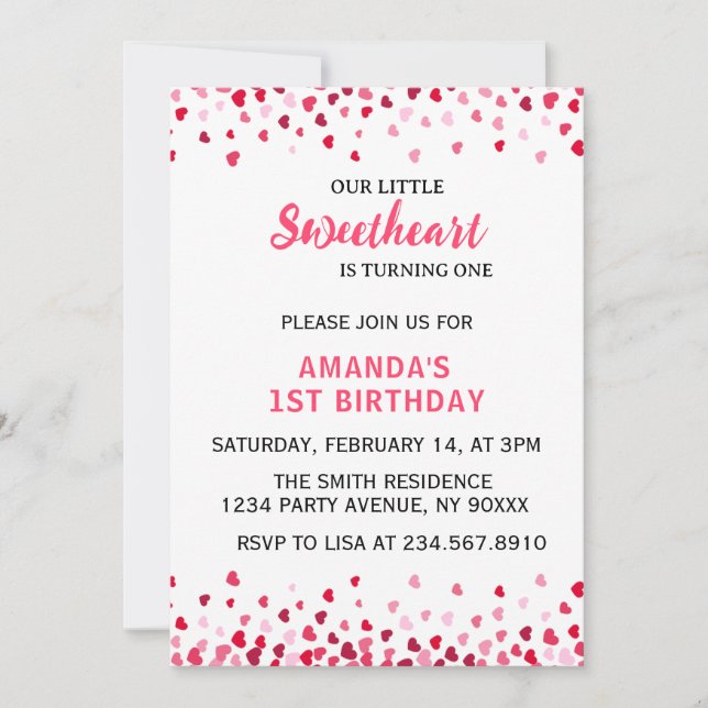 Invitación Little Sweetheart First Birthday Invitation (Anverso)