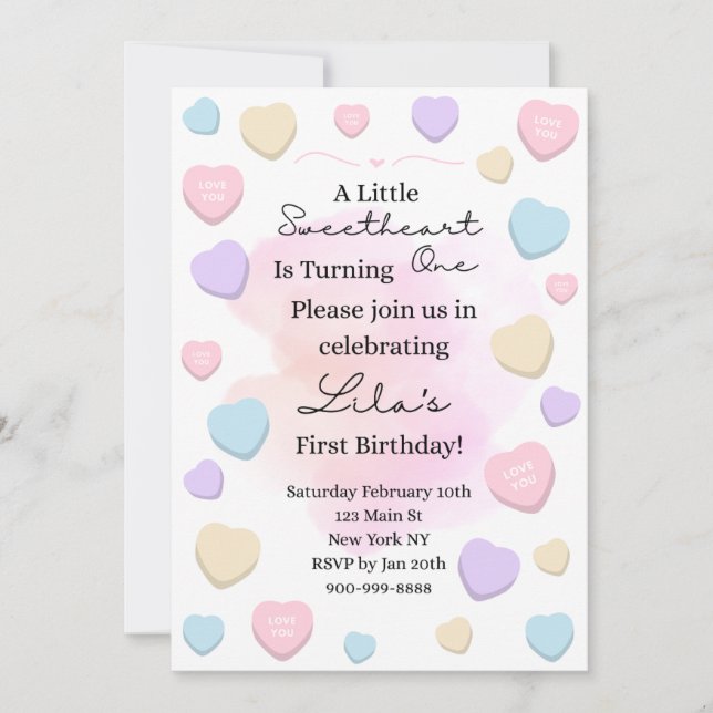 Invitación Little Sweetheart First Birthday Party Invitation (Anverso)