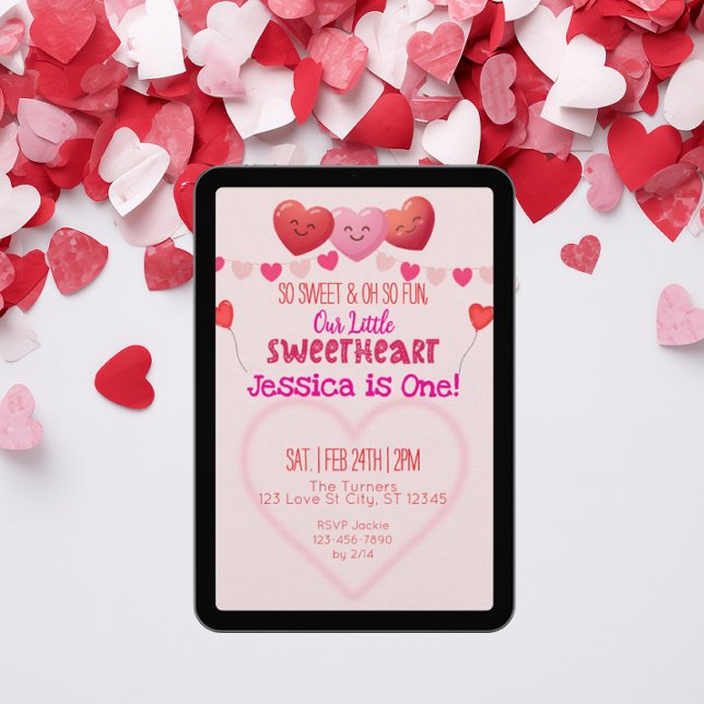 Invitación Little Sweetheart is One, Hearts 1st Birthday (Subido por el creador)