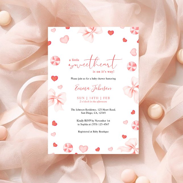 Invitación Little Sweetheart Pink Bow And Candy Baby Shower (Subido por el creador)