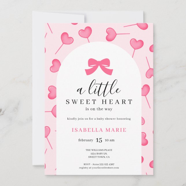 Invitación Little Sweetheart Pink Bow Baby Shower (Anverso)