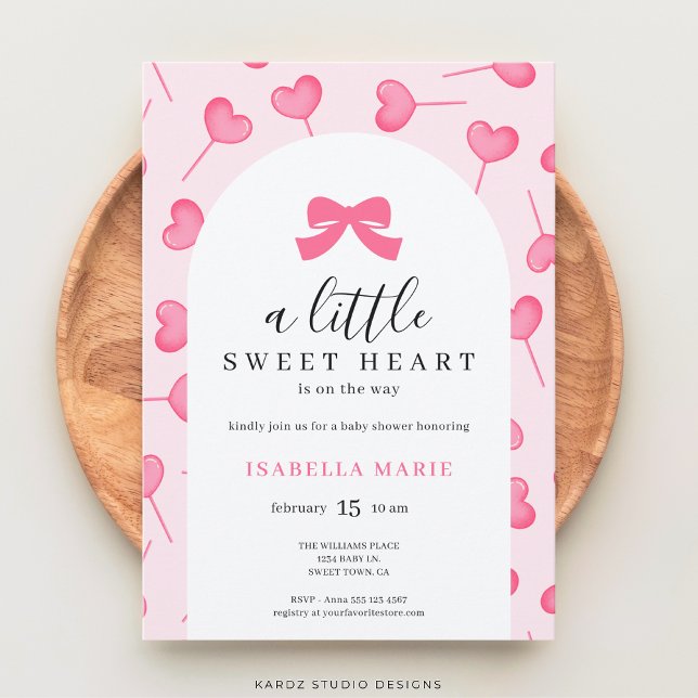 Invitación Little Sweetheart Pink Bow Baby Shower (Baby Shower invite shown in 5x7 size. Personalize and choose corner style and paper before checkout.)