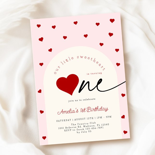Invitación Little Sweetheart Pink Red 1st Birthday (Subido por el creador)