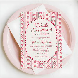 Invitación Little Sweetheart Pink Red Bow Baby Shower