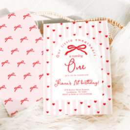 Invitación Little Sweetheart Pink Red Bow First Birthday