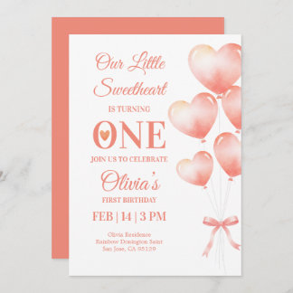 Invitación Little Sweetheart Turns One Baby Girl Invitation