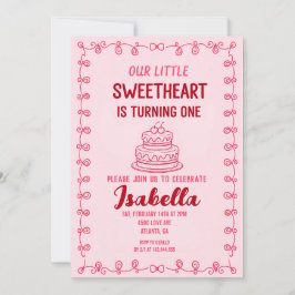 Invitación Little Sweetheart Valentine 1st Birthday Cake 
