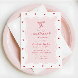 Invitación Little Sweetheart Valentine Bow 1st Birthday