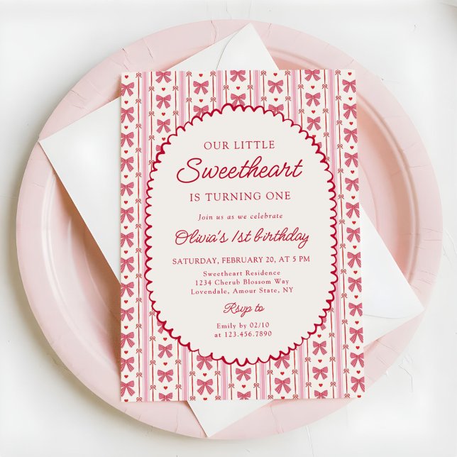 Invitación Little Sweetheart Valentine Bow 1st Birthday (Subido por el creador)