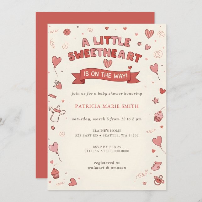 Invitación Little Sweetheart Valentines Baby Shower (Anverso / Reverso)