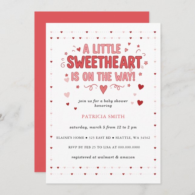 Invitación Little Sweetheart Valentines Baby Shower (Anverso / Reverso)