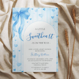 Invitación Little Sweetheart Valentines Blue Bow Baby Shower 