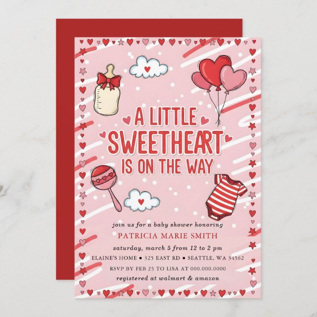 Invitación Little Sweetheart Valentines Bow Baby Shower (Anverso / Reverso)