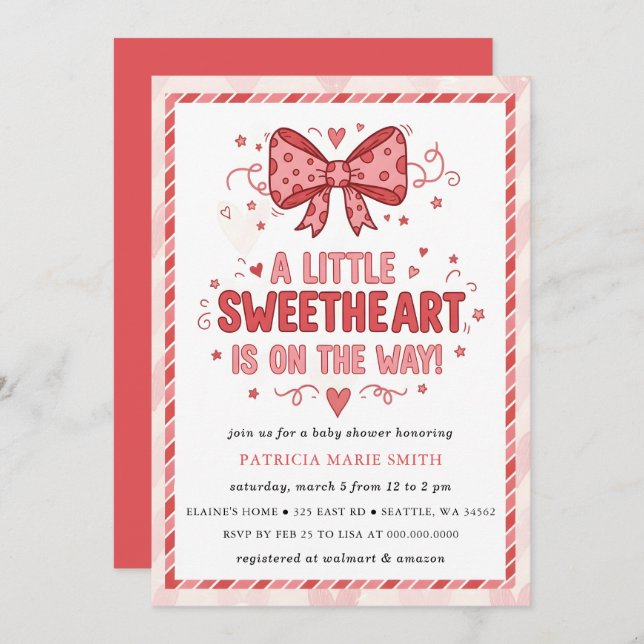 Invitación Little Sweetheart Valentines Bow Baby Shower (Anverso / Reverso)
