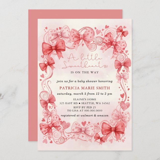 Invitación Little Sweetheart Valentines Girl Baby Shower (Anverso / Reverso)
