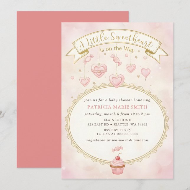 Invitación Little Sweetheart Valentines Girl Baby Shower (Anverso / Reverso)