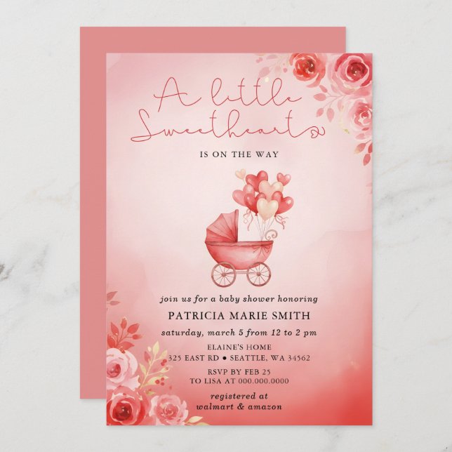 Invitación Little Sweetheart Valentines Girl Baby Shower (Anverso / Reverso)