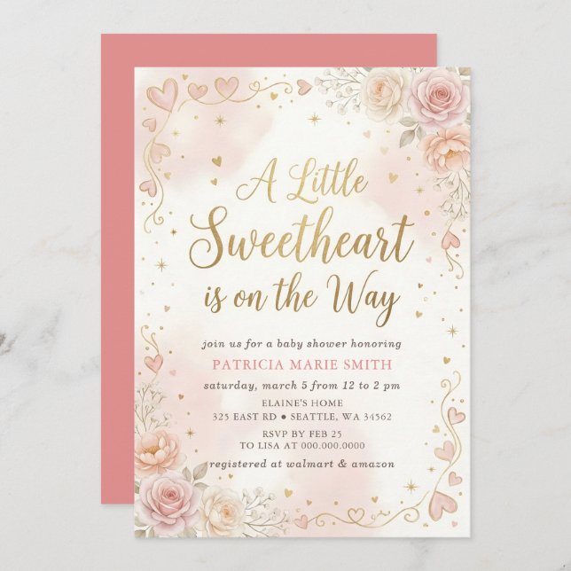 Invitación Little Sweetheart Valentines Girl Baby Shower (Anverso / Reverso)