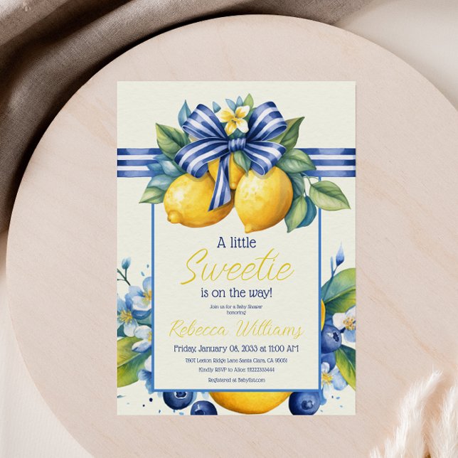 Invitación Little Sweetie Blue Bow Tile Lemon Baby Shower (Subido por el creador)